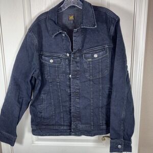 Lee Men's Denim Jacket L Blue Black NWT Button Closure Collared Premium Fit Clas